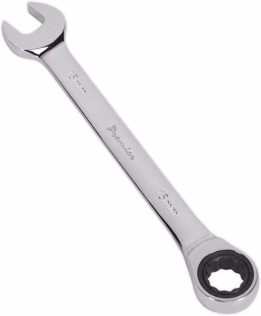 Loops 15mm Ratchet Combination Spanner in Silver Chrome Vanadium Steel