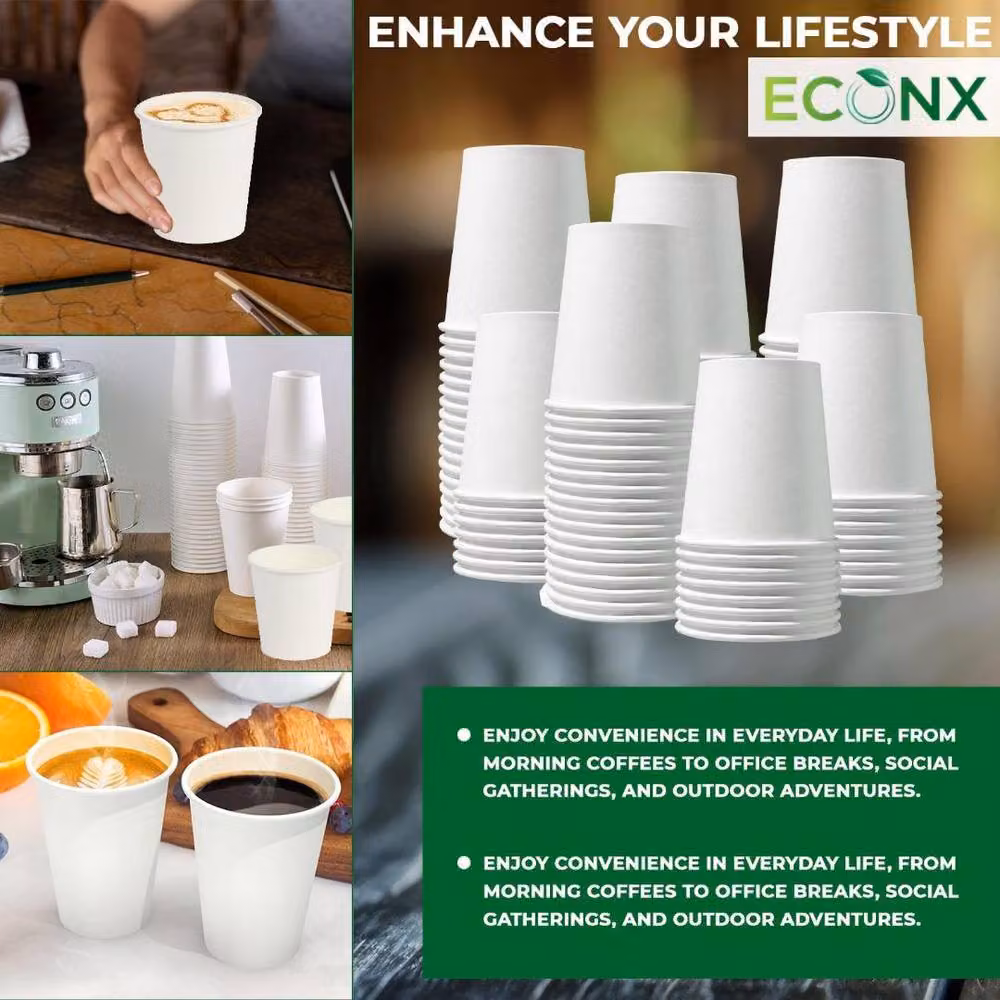 ECONX 7oz Disposable Single Wall White Paper Cups for Cold Coffee and Takeaway Drinks, 500 Pieces – 3
