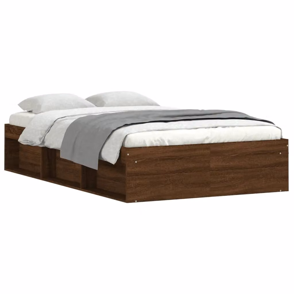 Berkfield Home Modern Bed Frame in Brown Oak with Side Compartments, W/D/H: 120 x 200 cm – 2