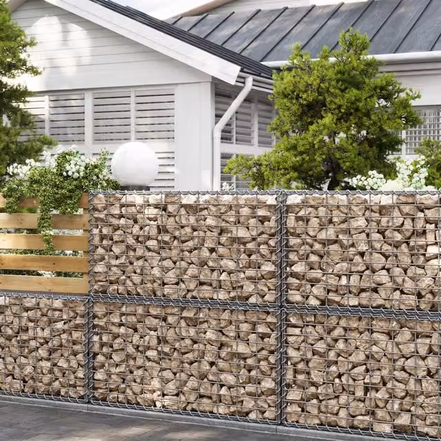 SONGMICS Garden Gabion Stone Basket with Galvanised Steel Wire Mesh, Silver, W: 100 cm, D: 50 cm, H: 50 cm