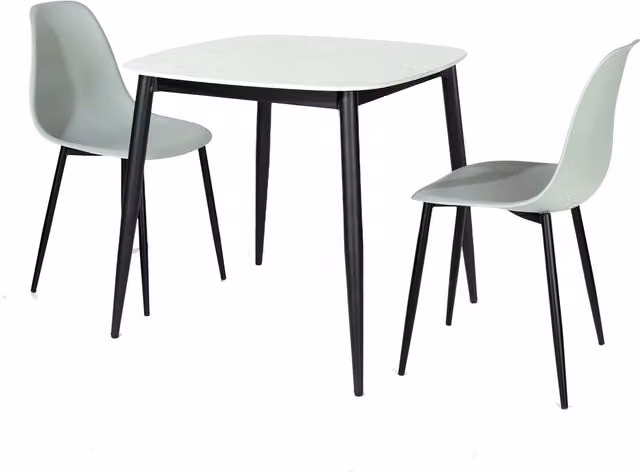Aspen Gloss White Sintered Stone Square Dining Table and 2 Curve Chair Set in Grey