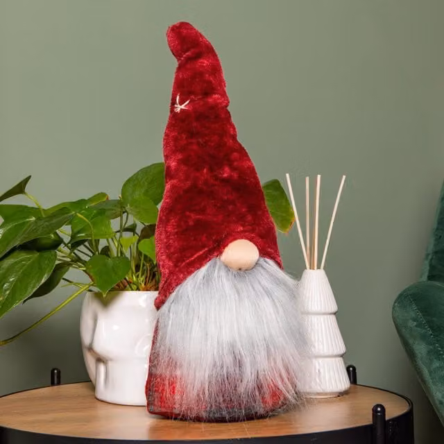 Samuel Alexander Red and Grey Tartan Sitting Christmas Gonk with Snowflake Hat, Height: 48 cm