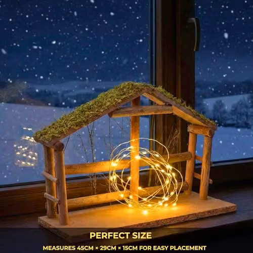Shatchi Handmade Wooden Nativity Scene Birth Jesus Christ Stable Sculpture in Brown and Multicolour, W: 29.0 cm, H: 15.0 cm, D: 15.0 cm – 3