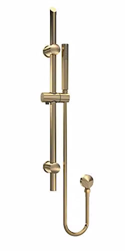 nuie STY842 Arvan Modern Bathroom Round Slide Rail Kit with Outlet Elbow, Flex Hose and Single Function Handset, Brushed Brass