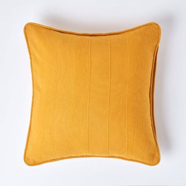 Homescapes Cotton Rajput Ribbed Cushion Cover, Yellow, W/D/H: 60 x 60 x 1 cm