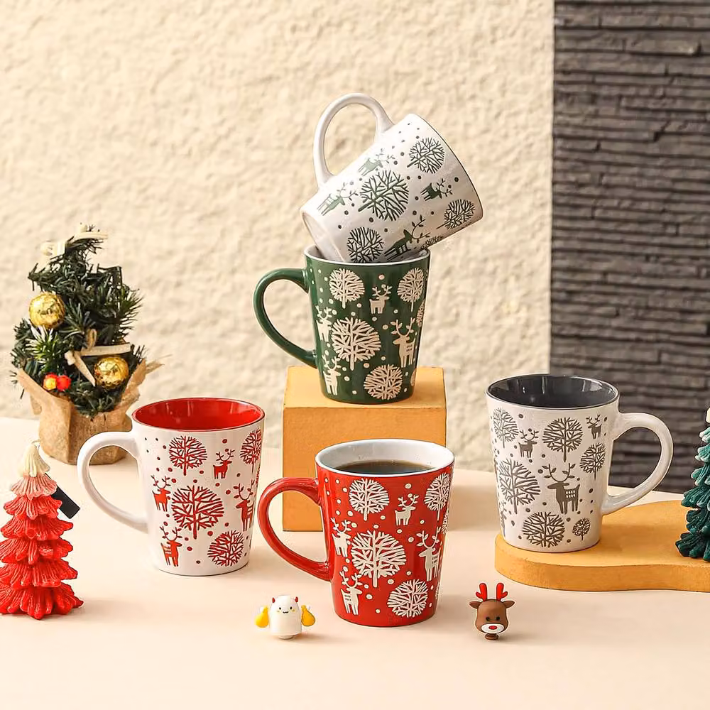 Simpa 6-Piece Christmas Reindeer Stoneware Mug Set, Multicolour, 350ml per mug – 5