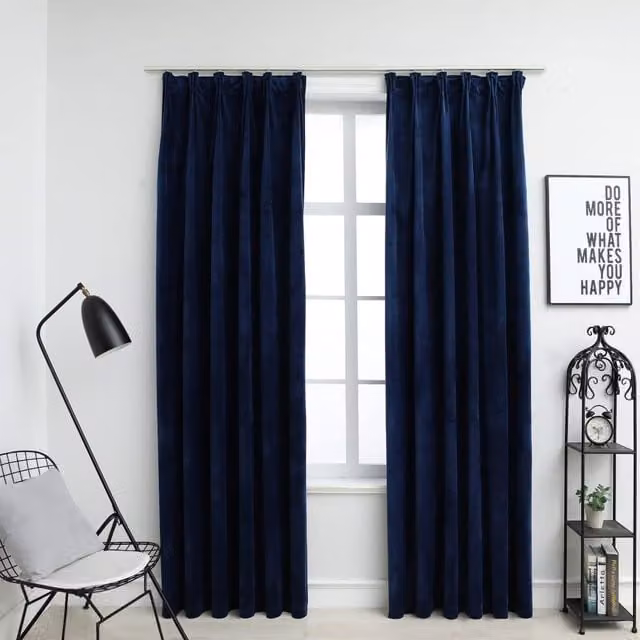 Berkfield Home Dark Blue Velvet Blackout Curtains, 2 Pack, W: 140 cm, H: 225 cm – 1