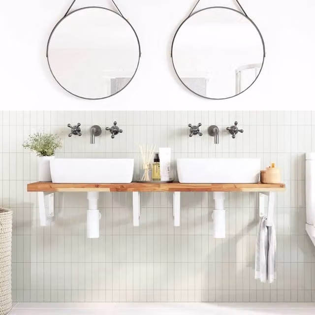 Berkfield Home Elegant Wall Mounted Basin Shelf in Brown Acacia Wood and Steel
