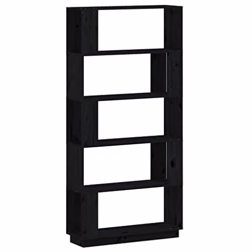 vidaXL Modern Black Solid Wood Pine Book Cabinet and Room Divider, W: 80 cm, D: 25 cm, H: 163.5 cm – 1