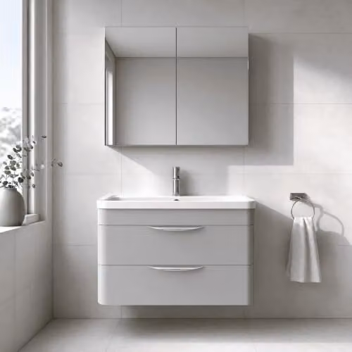 Balterley Modern Wall Hung 2 Drawer Bathroom Vanity Unit with Basin in Matt Grey, W/D/H: 80 x 45 x 54 cm – 3