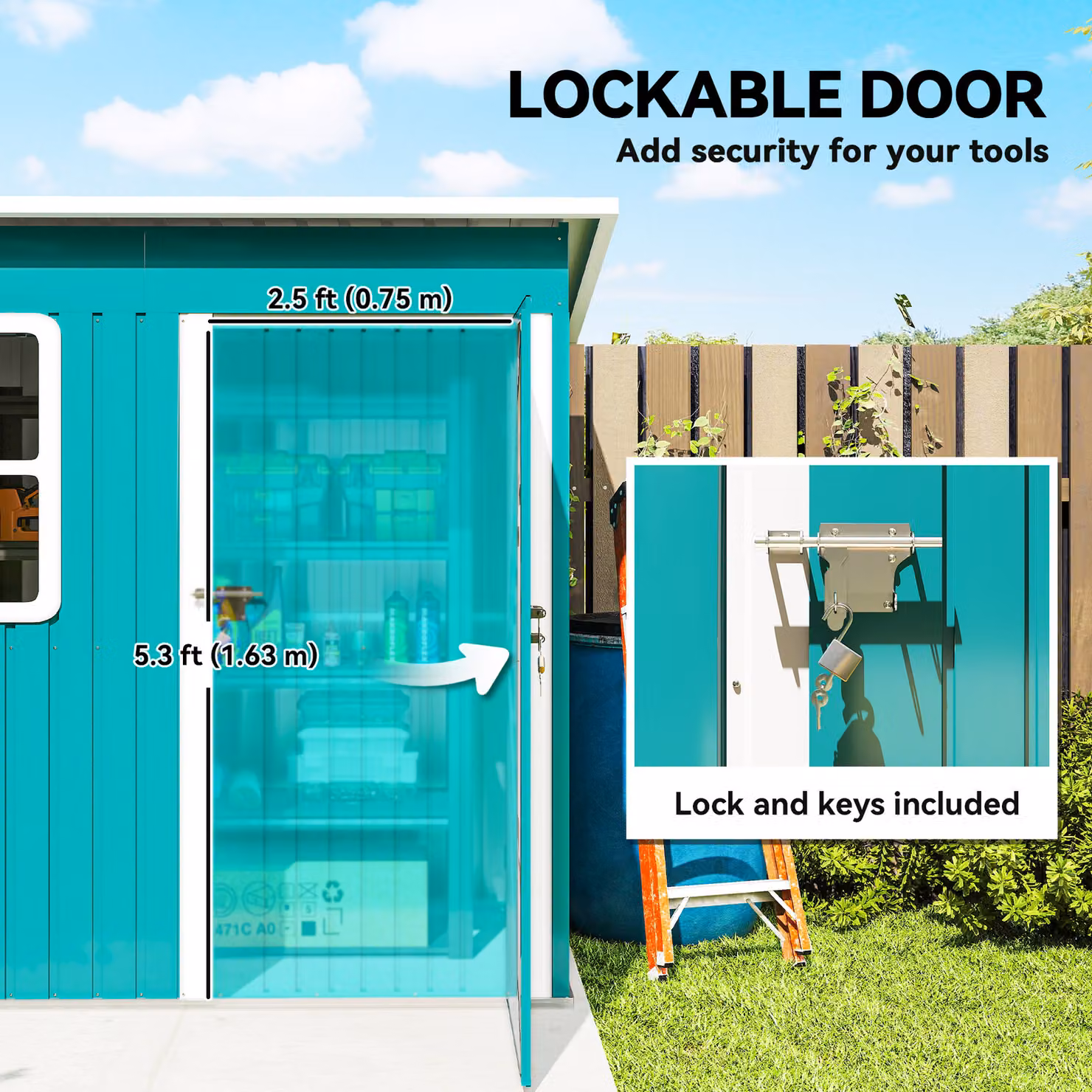 Outsunny Green Outdoor Storage Shed with Galvanised Steel Frame, Window, Lockable Door and Air Vents, W/D/H: 213.38 x 121.92 x 182.88 cm – 7