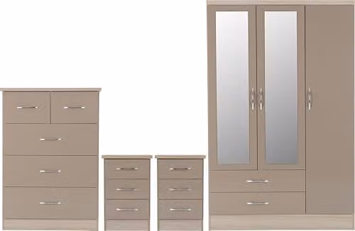 Seconique Nevada 4 Piece Bedroom Furniture Set in Oyster Gloss and Oak