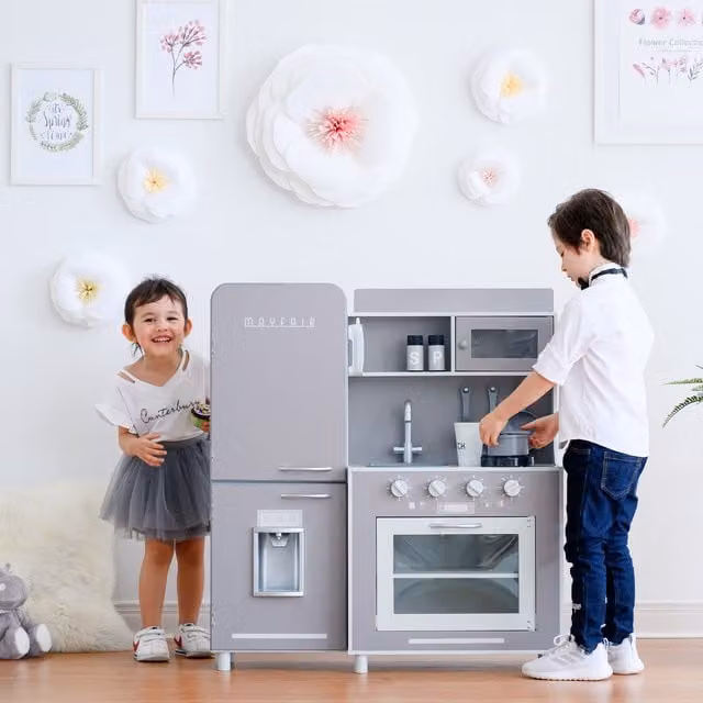 Teamson Kids Little Chef Mayfair Retro Play Kitchen in Grey