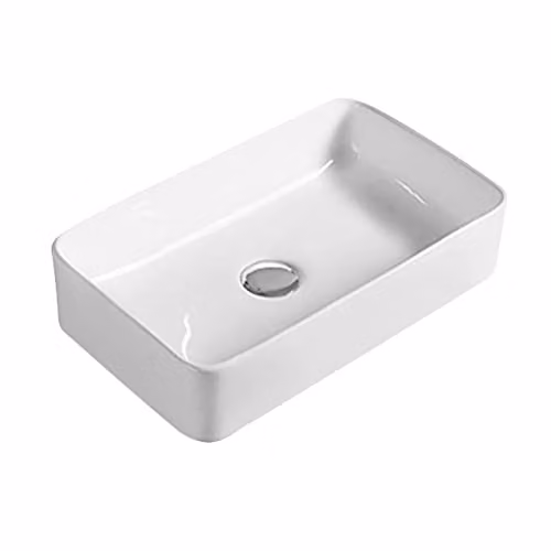 Hudson Reed NBV180 Modern Rectangular Ceramic Countertop Vessel Sink Basin, White, W: 46.5 cm, D: 12.0 cm, H: 23.5 cm