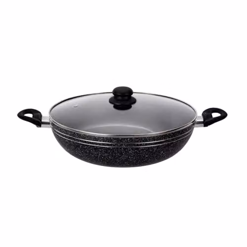 Royalford Non-Stick Aluminium Wok Pan with Glass Lid, Black, Diameter: 28 cm – 7