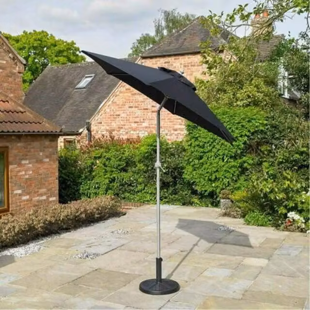 Garden Mile 2m Tilt Garden Parasol in Black and Grey with Aluminium and Steel Frame