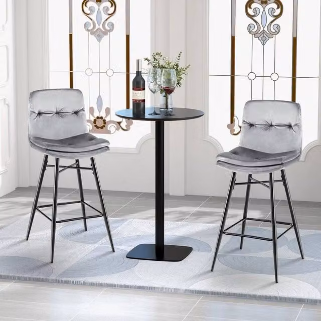 SPETLEK 2-Pack Velvet Counter Height Bar Stools in Grey – 1