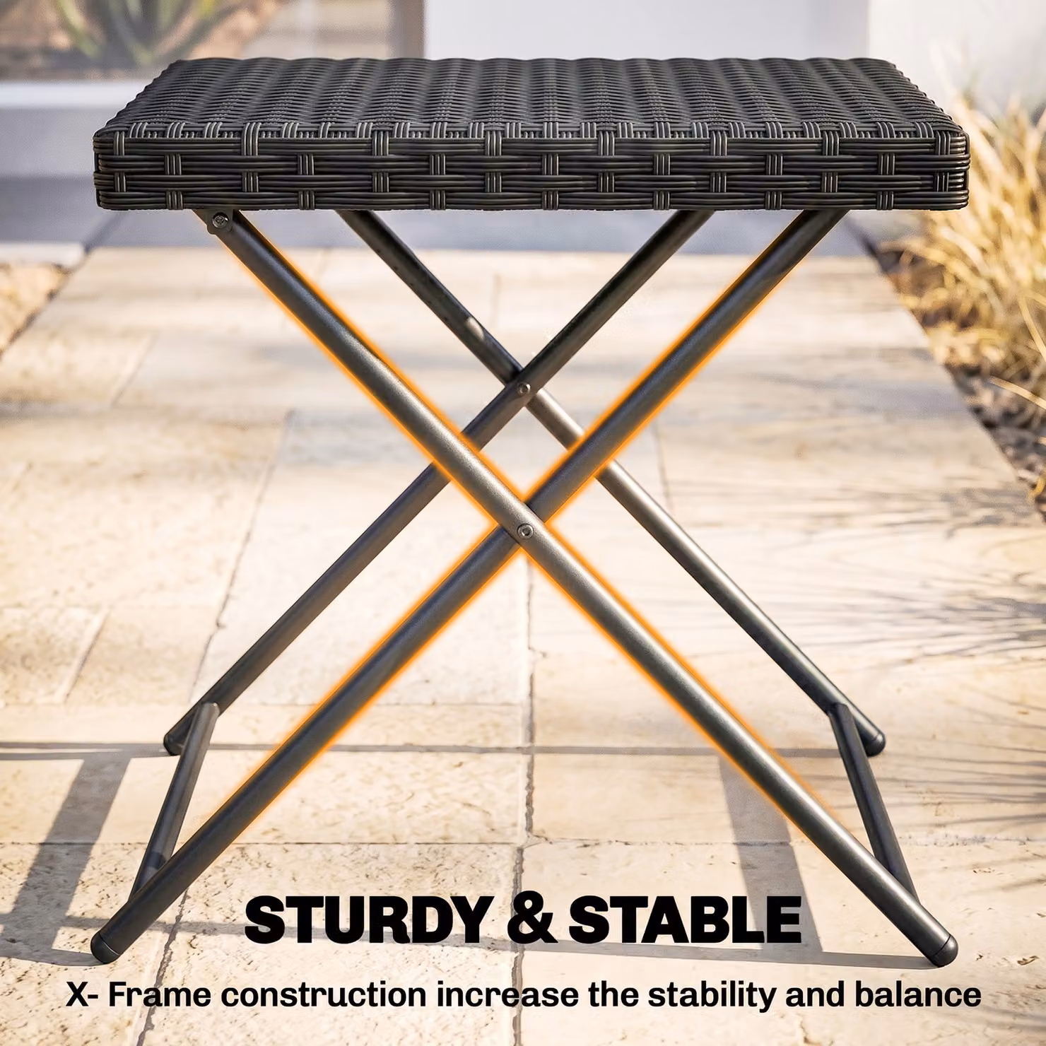 Outsunny Black Rattan Folding Garden Coffee Table with Metal Frame – 5