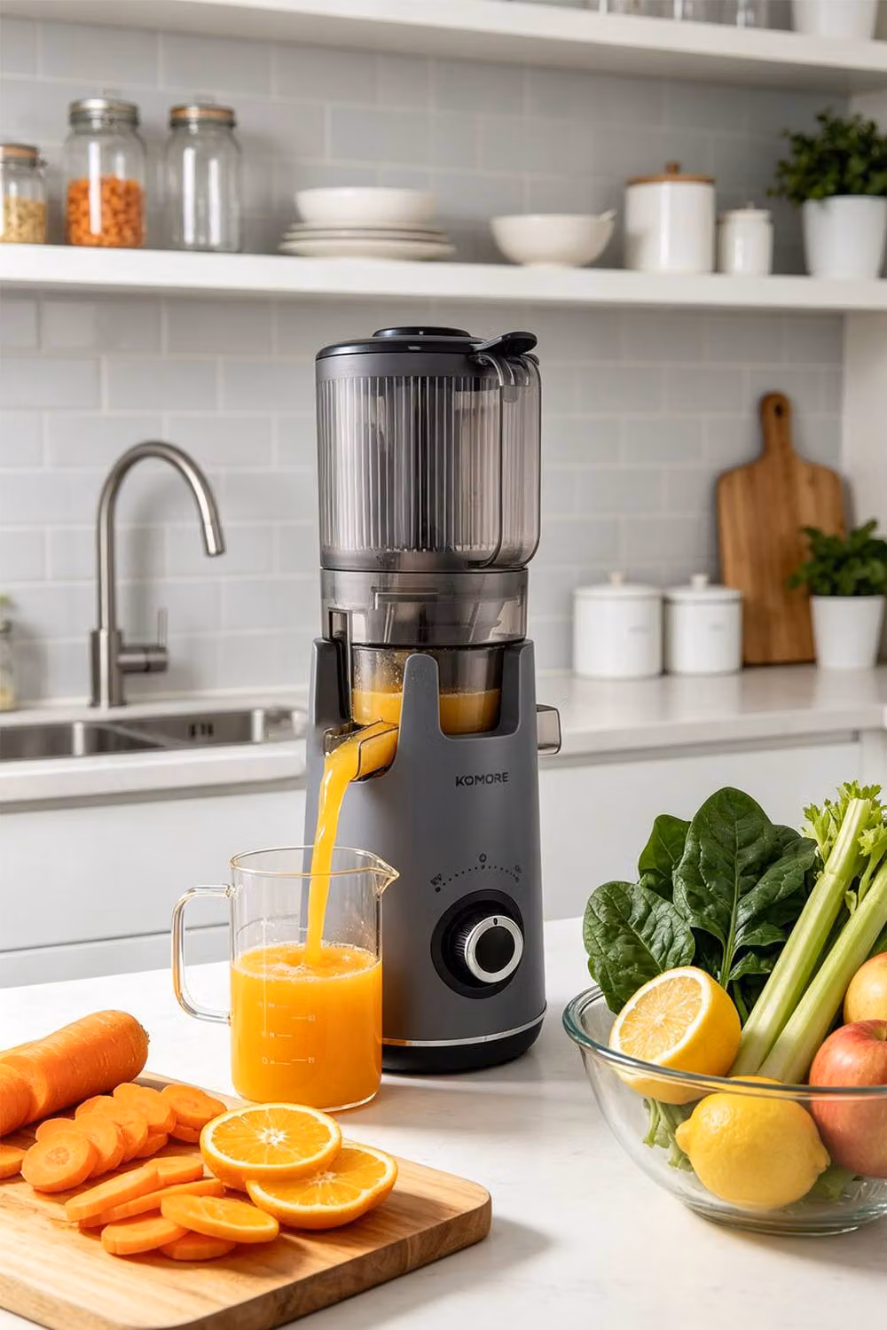 ExtraStar 300W Slow Masticating Cold Press Juicer with Lid, Grey – 3