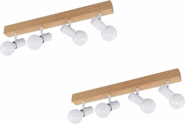 Loops 2 Pack of 4-Spot Wall and Ceiling Flush Lights in Brown and White with E27 Sockets
