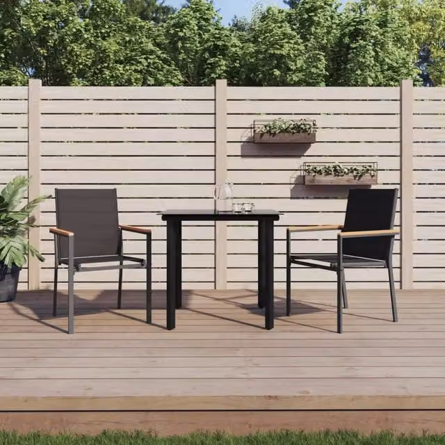 Berkfield Home 3 Piece Modern Garden Dining Set in Black Textilene and Steel – 1