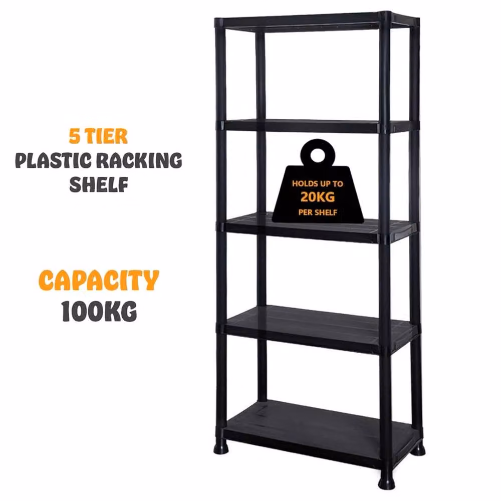 Nordara 5 Tier Black Plastic Freestanding Home Storage Shelving Unit – 2