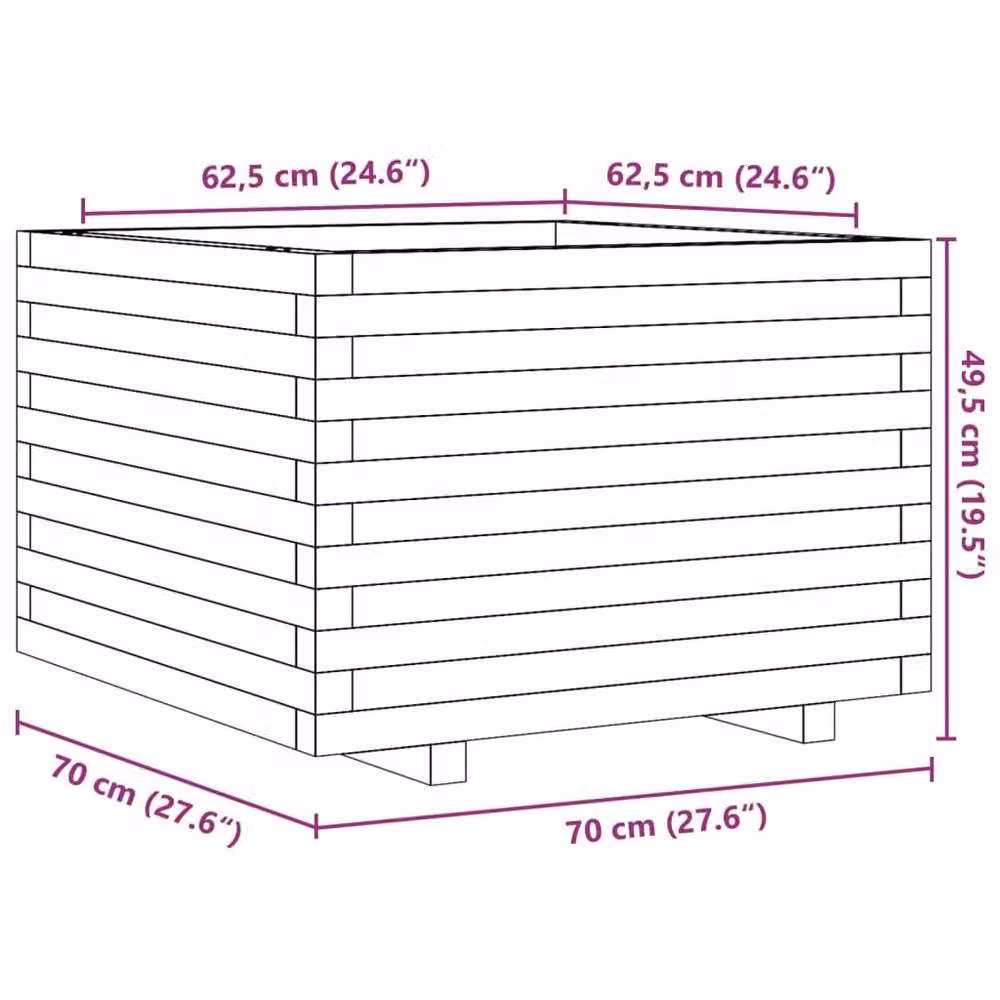 Berkfield Home Garden Wax Brown Solid Wood Pine Planter Tub W: 70 cm, D: 70 cm, H: 49.5 cm – 2