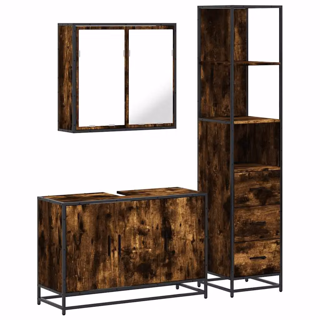 Berkfield Home 3 Piece Industrial Bathroom Furniture Set in Smoked Oak Brown – 2