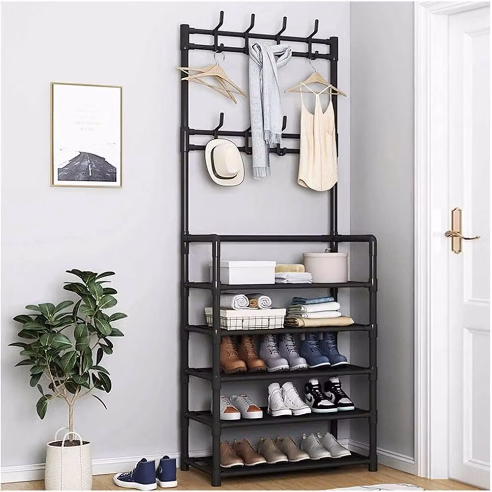 Nordara 5-Tier Large Shoe Rack and Coat Hanger Organizer in Matt Black – 3