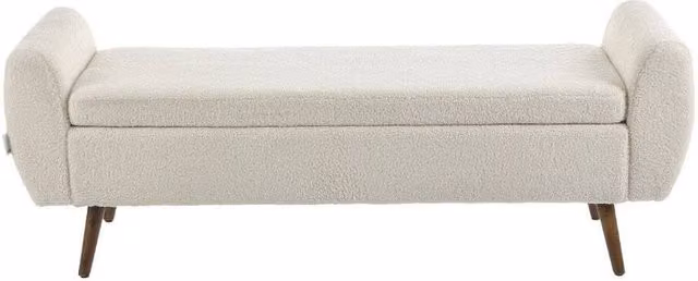 KORVIXA Beige Linen Fabric Upholstered Pouffe Storage Bench W/D/H: 100 x 100 x 55 cm – 1