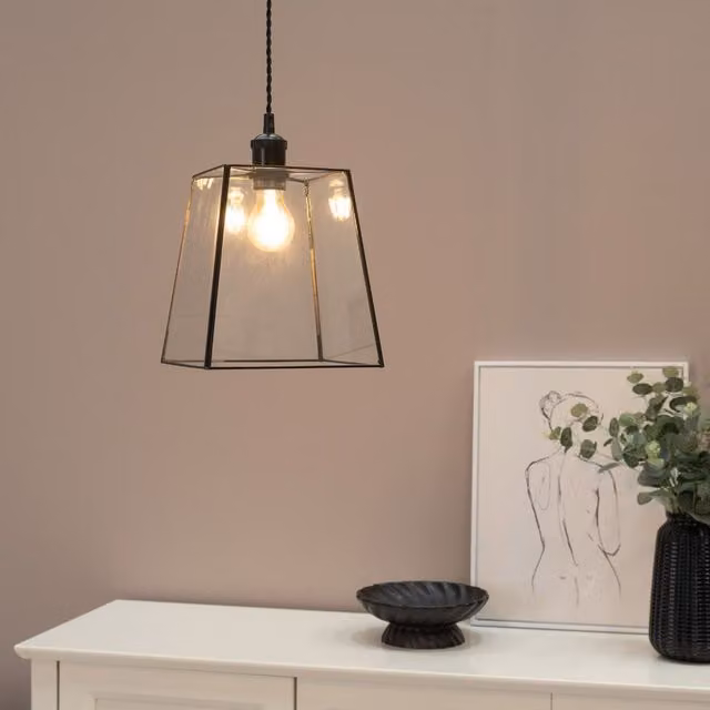 ValueLights Susie Pair of Black Glass Pendant Lantern Easy Fit Industrial Lamps with Warm White LED Bulbs
