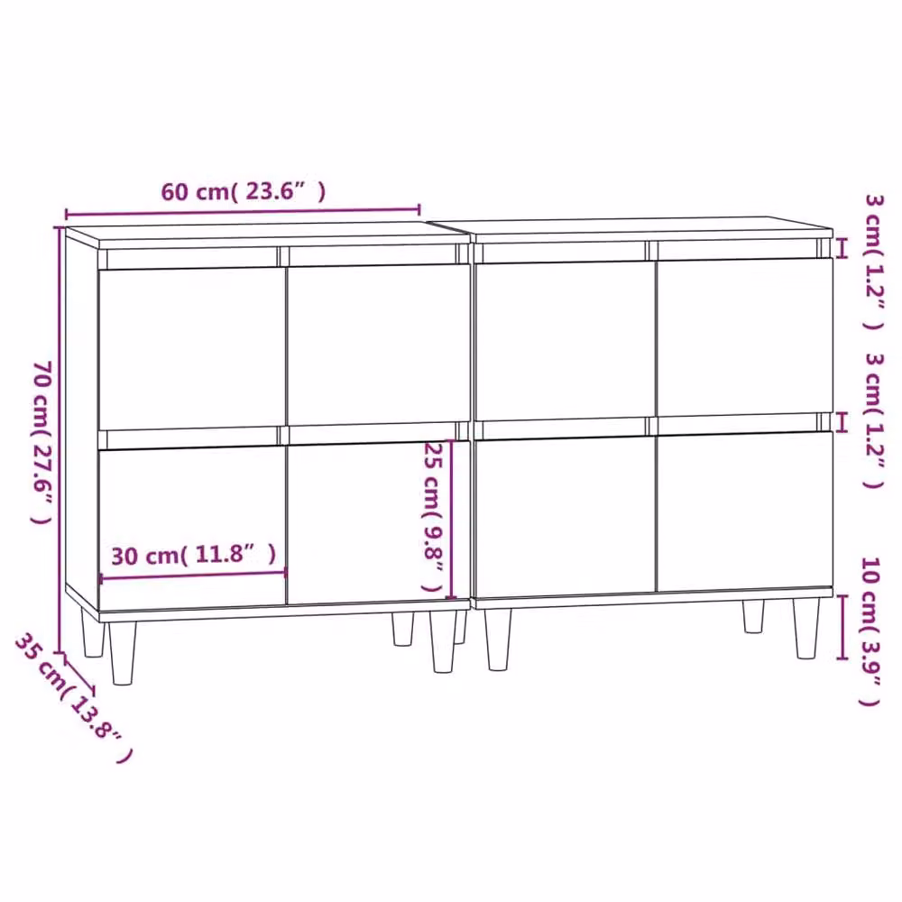 Berkfield Home Set of 2 Smoked Oak Sideboards in Brown, W/D/H: 60 x 35 x 70 cm – 6