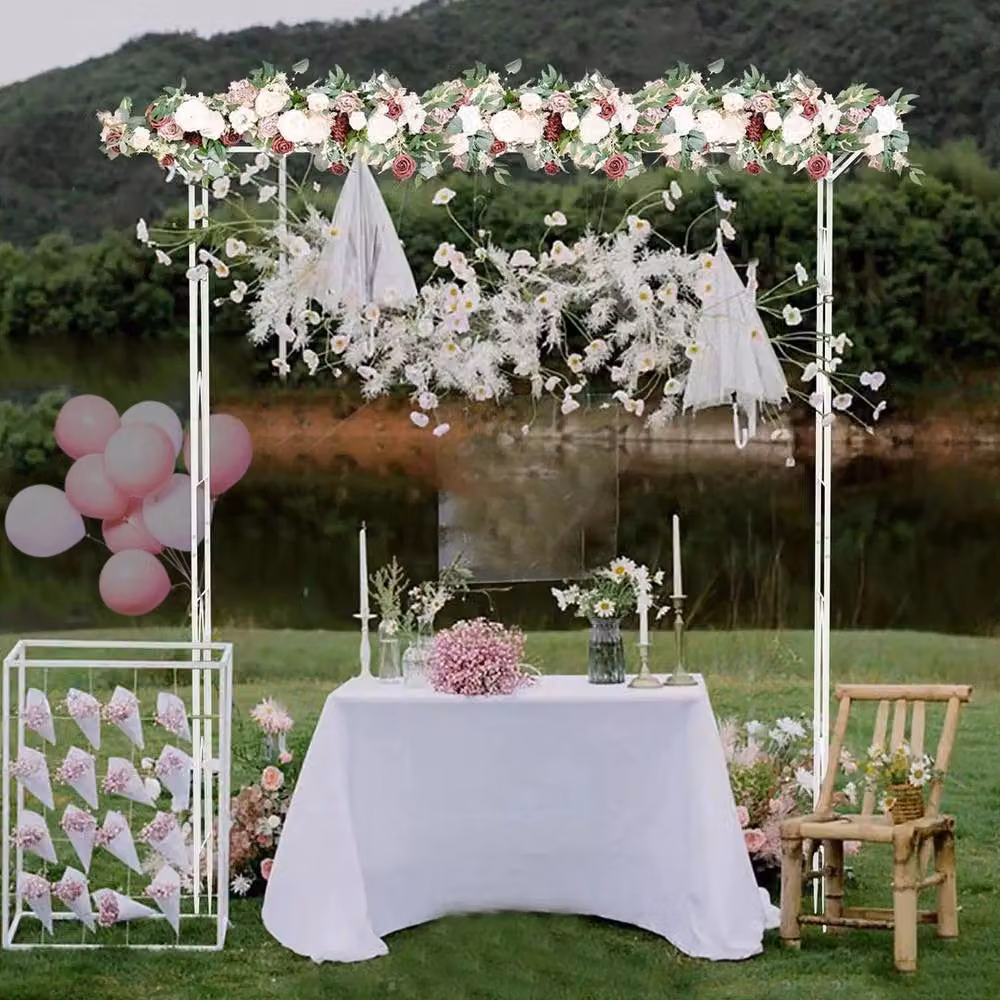 KORVIXA White Metal Garden Gate Wedding Arch and Climbing Frame, W: 100 cm, H: 100 cm – 2