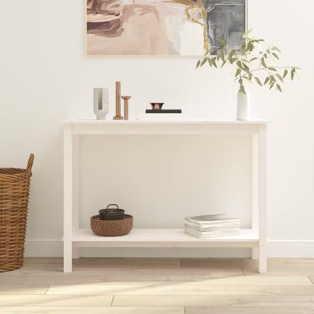 Berkfield White Rustic Solid Wood Pine Console Table W/D/H: 110 x 40 x 80 cm