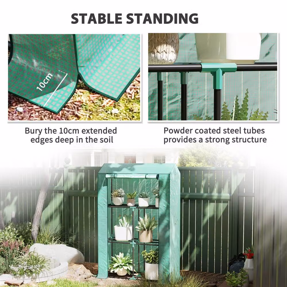 STILVORA Mini Freestanding Greenhouse with 3 Shelves and Steel Frame, Green, H 150 x W 73 x D 40 cm – 7