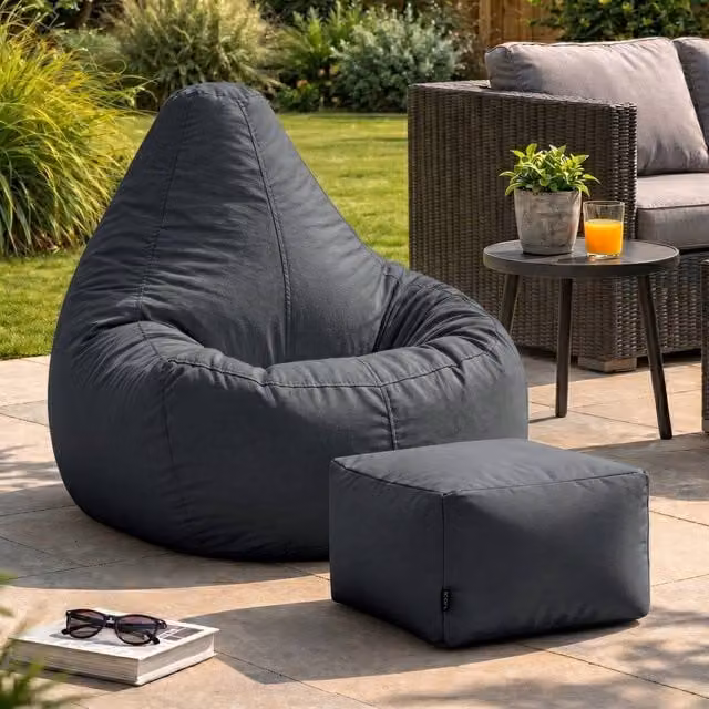 Bean Bag Bazaar Grey Outdoor Bean Bag and Footstool with Filling Included