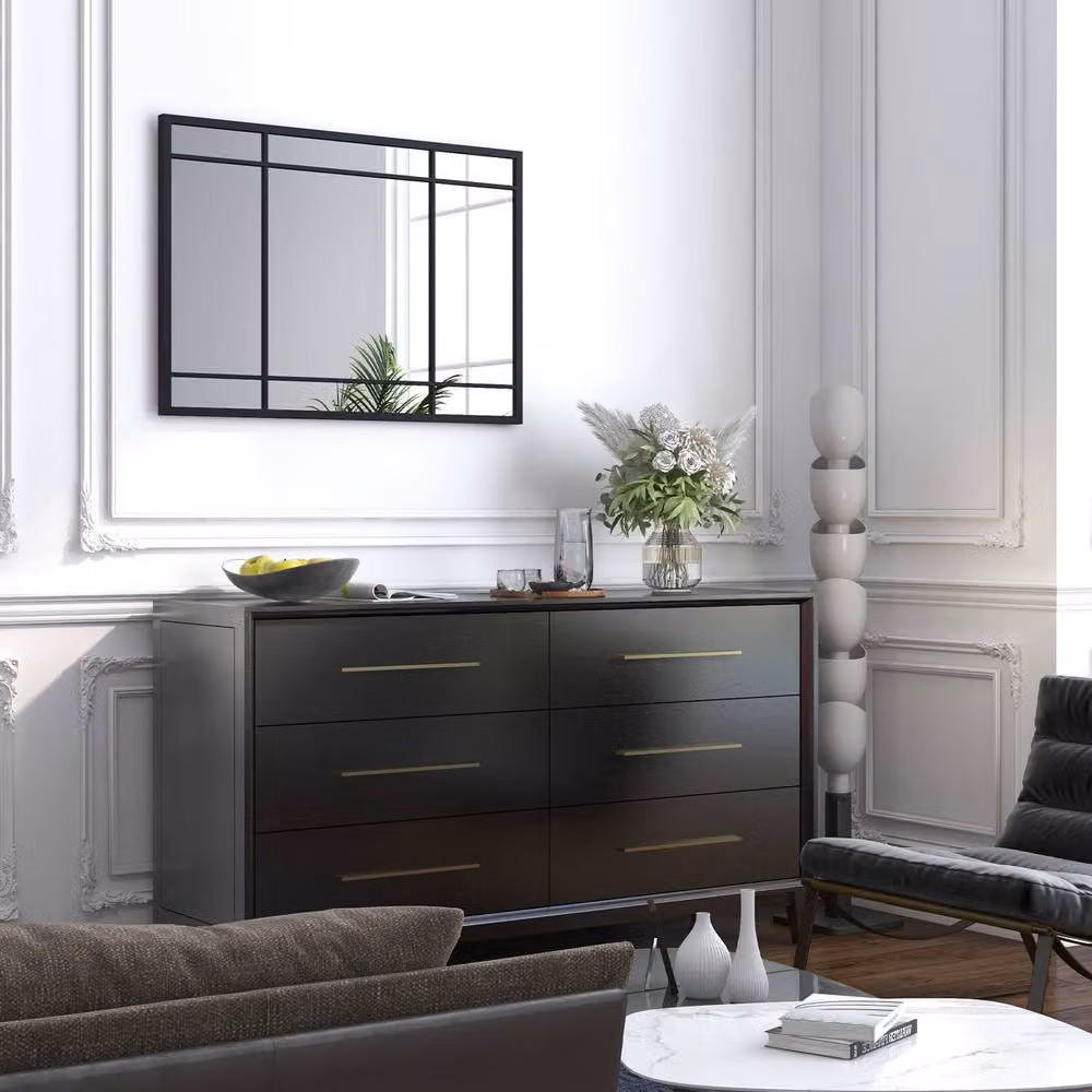 Costway Modern Rectangular Wall Mounted Decorative Mirror in Black, W: 100 cm, H: 70 cm – 4
