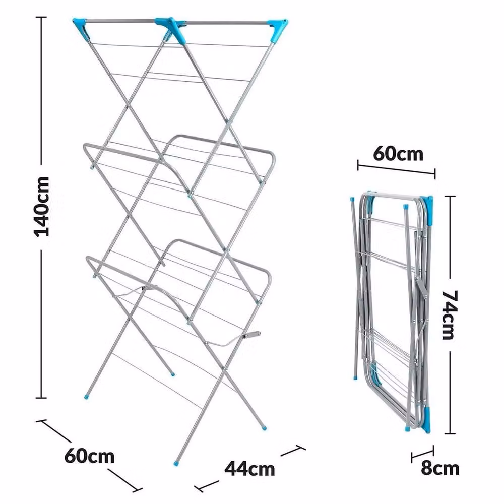 KORVIXA 3 Tier Metal Clothes Airer Laundry Dryer in Silver, W/D/H: 100 x 100 x 140 cm – 2