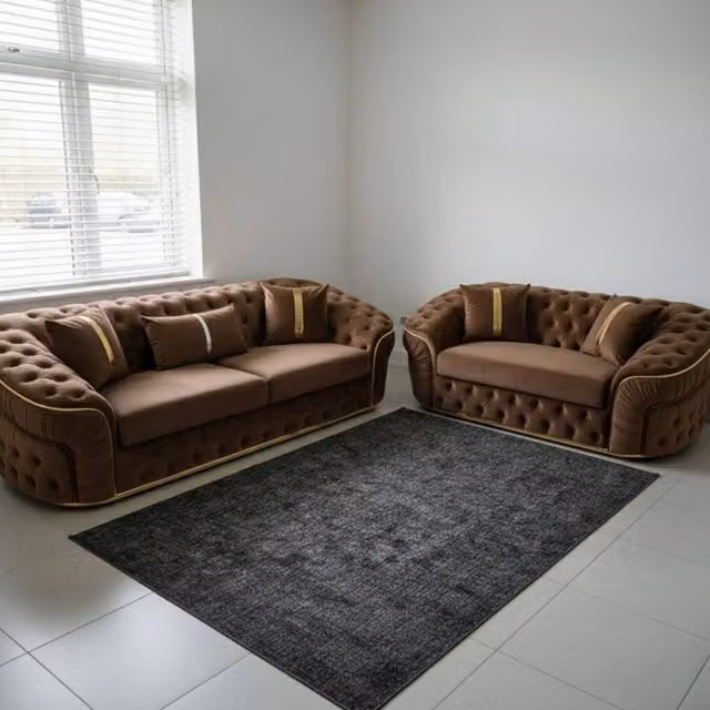 Stratus Interiors Ambassador 2+3 Chesterfield Sofa Set in Brown Velvet with Silver Trim