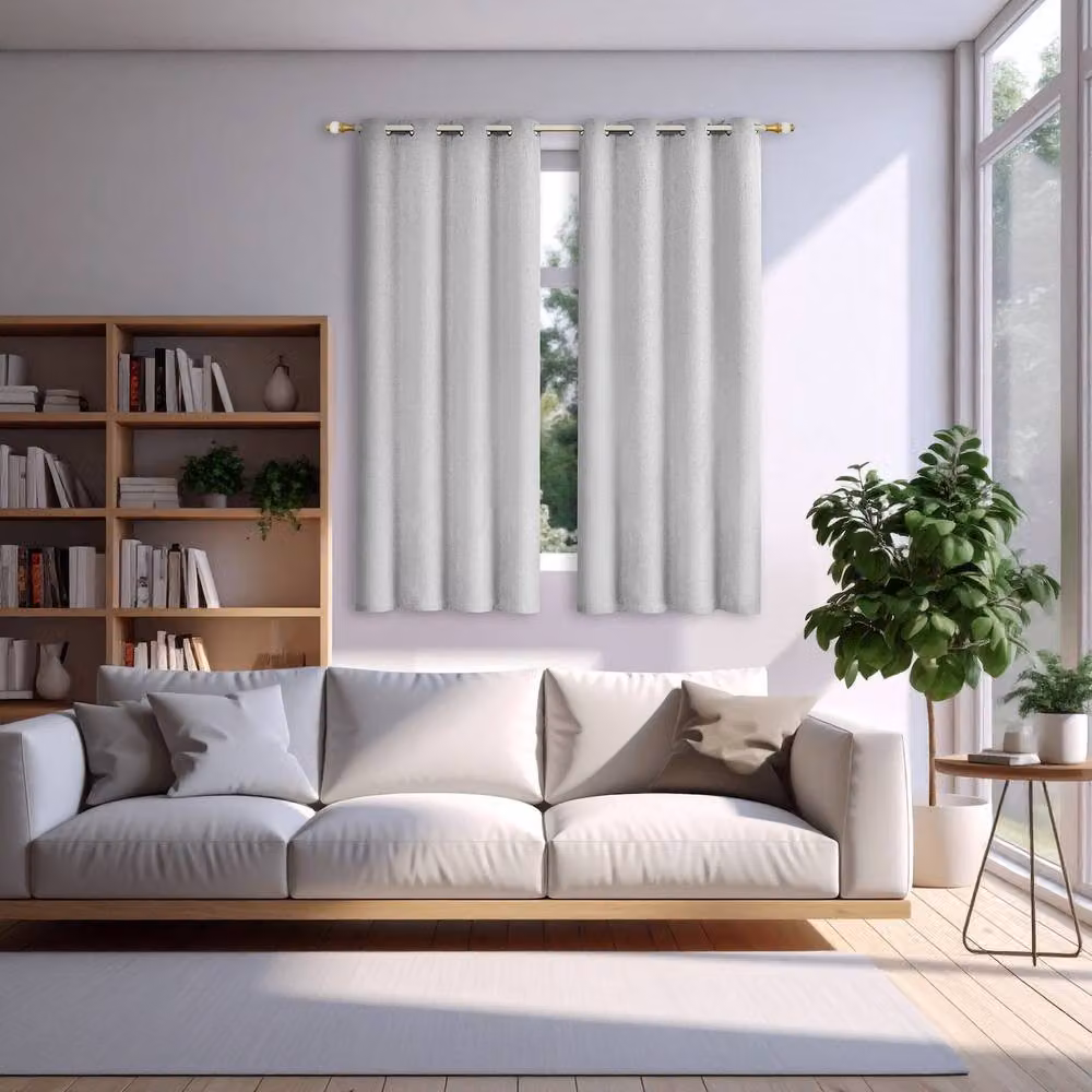 Happy Homewares Modern Textured Linen Blackout Eyelet Curtains, Pair in White, Width: 117 cm, Drop: 137 cm – 3