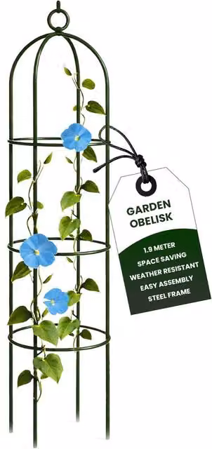 MANTRARAJ Green Metal Garden Obelisk Support for Plants and Flowers, H 190 cm x W 40 cm x D 40 cm – 1