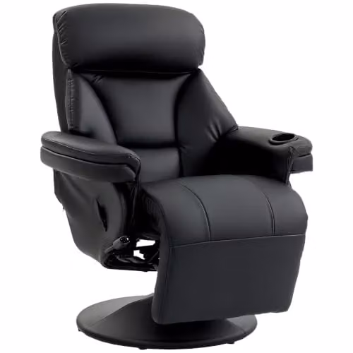HOMCOM Manual Reclining Armchair in Black Synthetic Leather with 360 Degree Swivel and Integrated Footrest