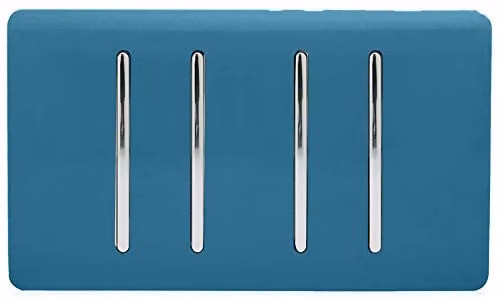 Trendi 4 Gang 10 Amp Rocker Light Switch, 2 Way & 1x Intermediate, Ocean Blue
