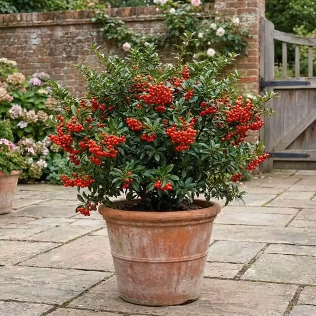 Plants By Post Pyracantha Evergreen Berry Shrub, 3L Pot, Red and Green