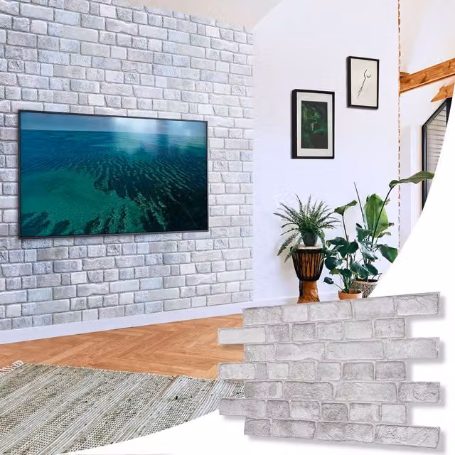 NOVECRAFTO Brick Effect 3D PVC Wall Panels, Classic Grey, W: 96 cm, H: 48 cm
