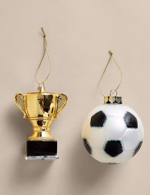 M&S 2 Pack Multicolour Glass Football Christmas Tree Hanging Decorations