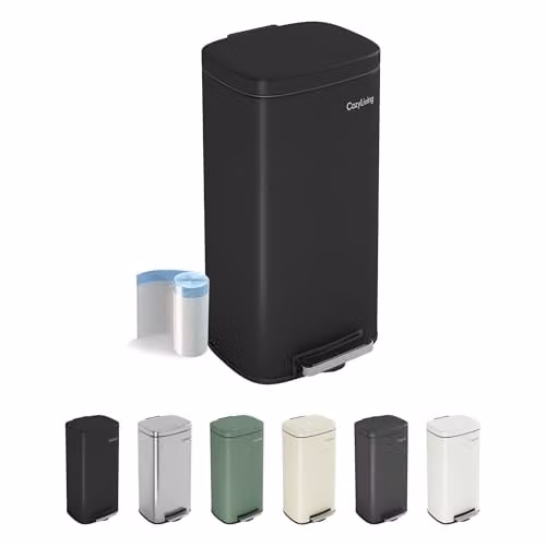 CozyLiving 50L Stainless Steel Pedal Kitchen Bin with Soft Close Lid and Removable Inner Bucket, Black – 1
