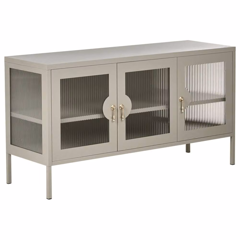 Wyld and Coco Moderna Home 3-Door Sideboard in Light Beige Matt Powder-Coated Steel – 2