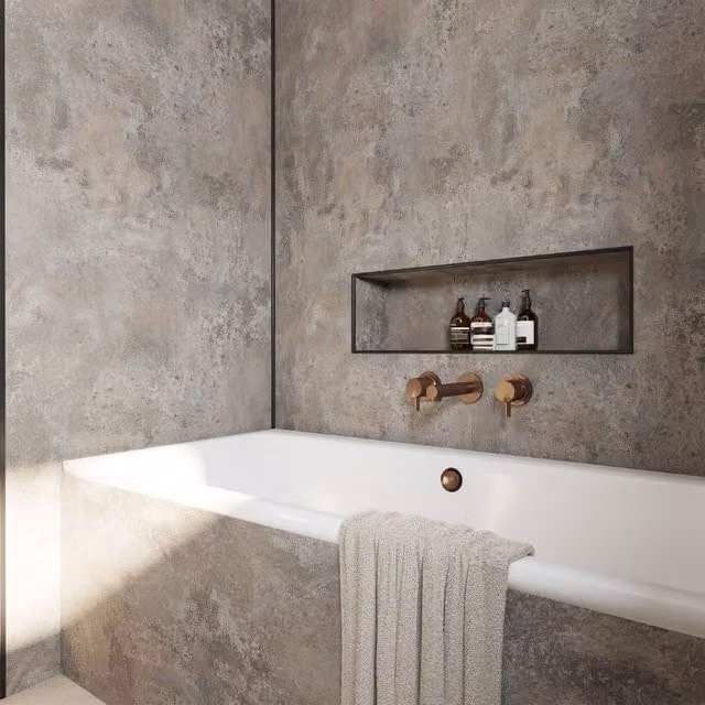 Wetwall Laminate Wall Panel Square Edge in Vintage Concrete Grey, W/H: 90.0 x 242.0 cm, Depth: 1.1 cm