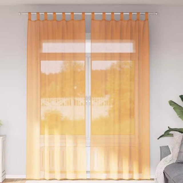 Berkfield Home Orange Voile Fabric Panel Curtains with Tabs, 2 Pack, W: 140 cm, H: 260 cm